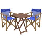 Tavolinë ngrënieje Retto set prej 3 copësh dru ahu masiv arrë-blu 60x60x71cm