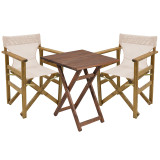Tavolinë ngrënieje Retto set prej 3 copësh dru ahu masiv arrë-PVC bezhë gri 60x60x71cm