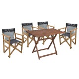 Tavolinë ngrënieje Retto set me 5 pjesë dru masiv ahu arrë-PVC e zezë 80x60x72cm