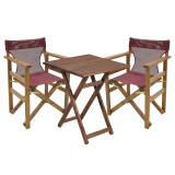 Tavolinë ngrënieje Retto set me 3 pjesë dru ahu masiv arrë-PVC ngjyrë vishnje 70x70x71cm