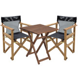 Tavolinë ngrënieje Retto set prej 3 copësh dru ahu masiv arrë-PVC e zezë-gri 60x60x71cm