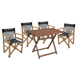 Set ngrënieje 5 copë Retto dru masiv ahu arrë pëlhurë e zezë-gri 100x60x71cm
