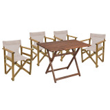 Set ngrënieje Retto 5 copë dru i ngurtë ahu arrë pëlhurë-bezhë gri 100x60x71cm