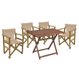 Set ngrënieje 5 copë Retto dru masiv ahu arrë pëlhurë-bezhë-ekru 100x60x71cm