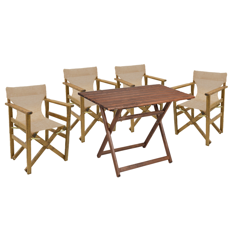 Set ngrënieje 5 copë Retto dru masiv ahu arrë pëlhurë-bezhë-ekru 100x60x71cm