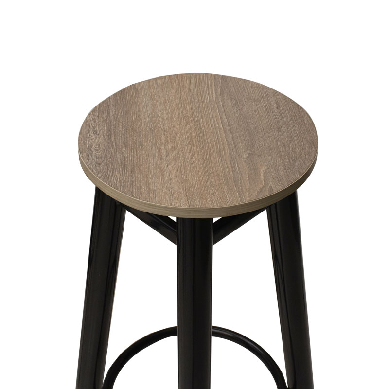 Stol bari Onyx pakoworld dru lisi-metal i zi me shkëlqim D33x77cm
