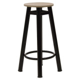 Stol bari Onyx pakoworld dru lisi-metal i zi me shkëlqim D33x77cm