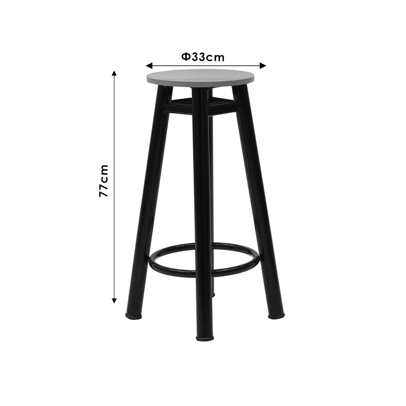 Stol bari Onyx pakoworld dru lisi-metal i zi me shkëlqim D33x77cm