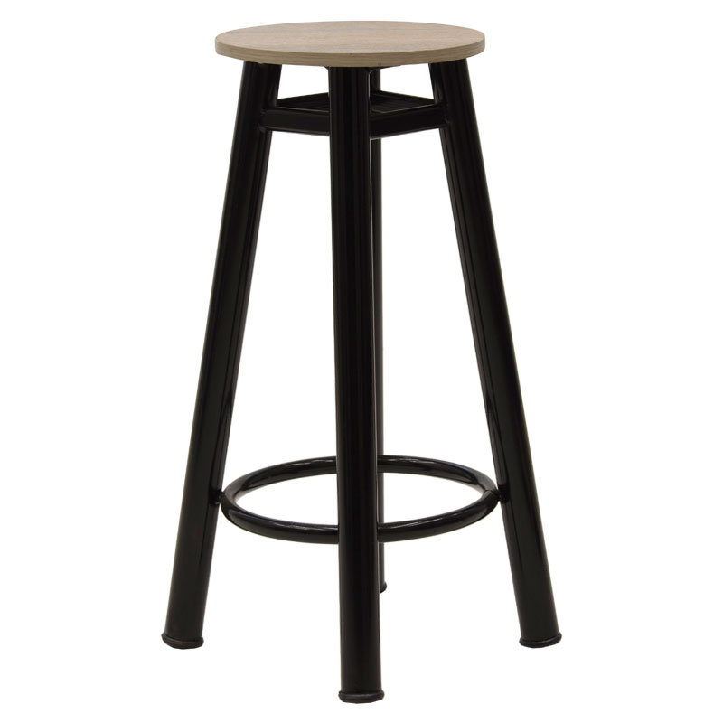 Stol bari Onyx pakoworld dru lisi-metal i zi me shkëlqim D33x77cm