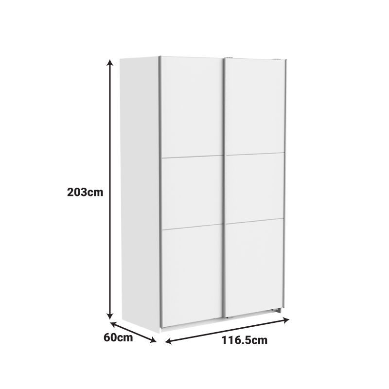 Dollap me dy dyer me dyer rrëshqitëse Kawen pakoworld i bardhë 116.5x60x203cm