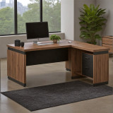 Tavolinë zyre profesionale e kthyeshme Oscar pakoworld melamine në nuancë arre-qymyr 220x185x76cm