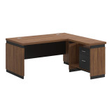 Tavolinë zyre profesionale e kthyeshme Oscar pakoworld melamine në nuancë arre-qymyr 220x185x76cm