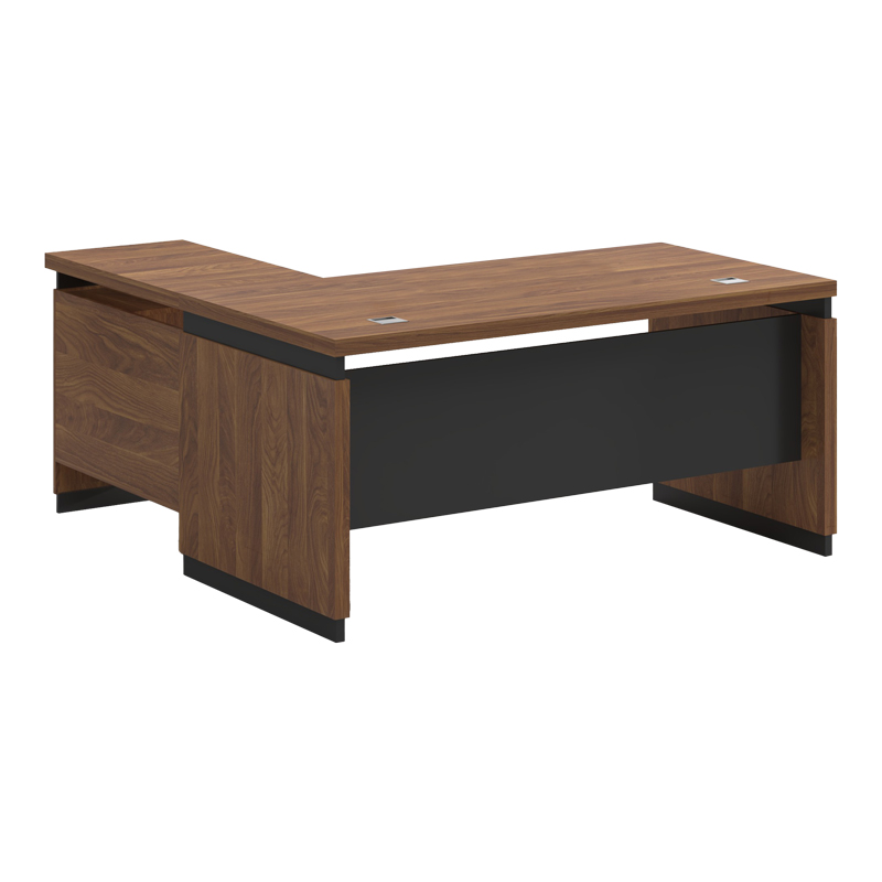 Tavolinë zyre profesionale e kthyeshme Oscar pakoworld melamine në nuancë arre-qymyr 220x185x76cm