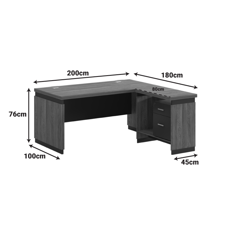 Tavolinë zyre profesionale e kthyeshme Oscar pakoworld melamine në nuancë arre-qymyr 200x180x76cm