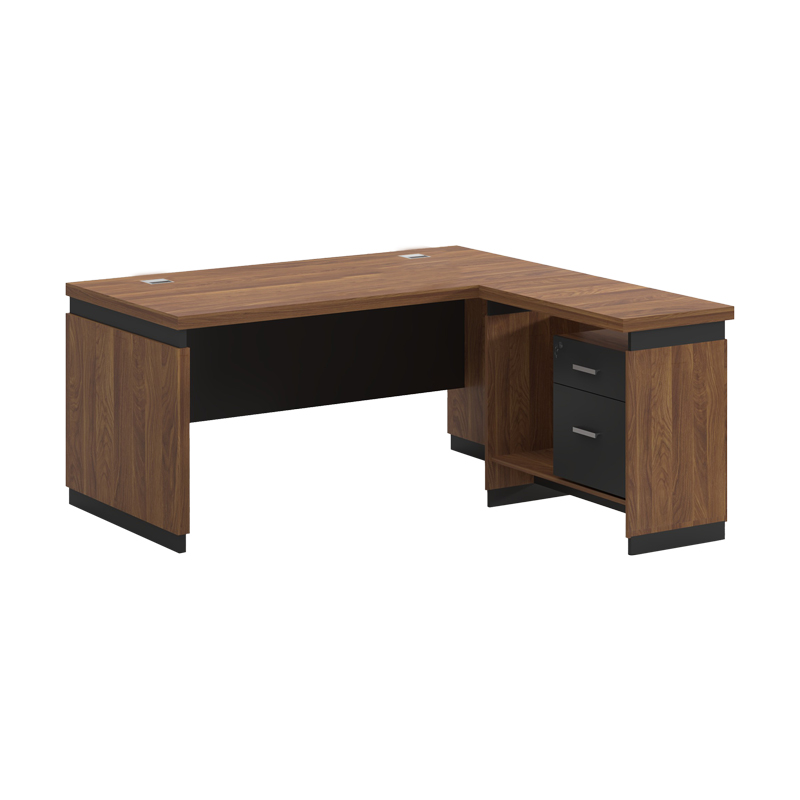 Tavolinë zyre profesionale e kthyeshme Oscar pakoworld melamine në nuancë arre-qymyr 200x180x76cm