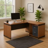 Tavolinë zyre profesionale e kthyeshme Oscar pakoworld melamine në nuancë arre-qymyr 160x160x76cm