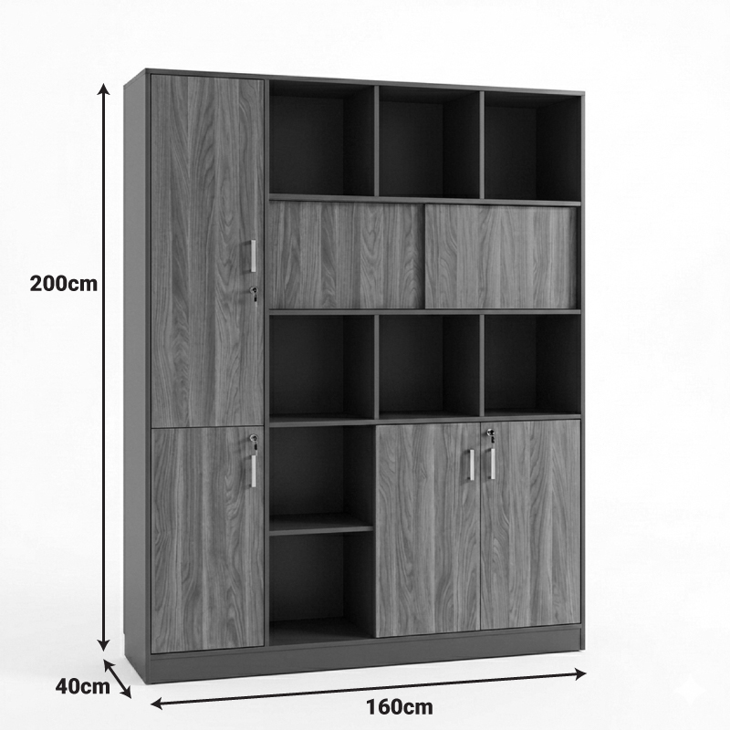 Bibliotekë profesionale Bokanza pakoworld arrë-antracit 160x40x200cm