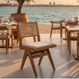 Karrige Winslow pakoworld dru rubberwood arrë e çelur-pvc rattan natyral-pëlhurë gri