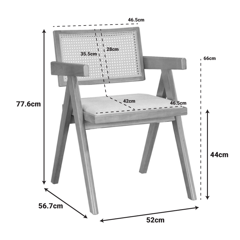Fotel Winslow pakoworld dru rubberwood arrë e çelur-pvc rreth natyral-stof gri