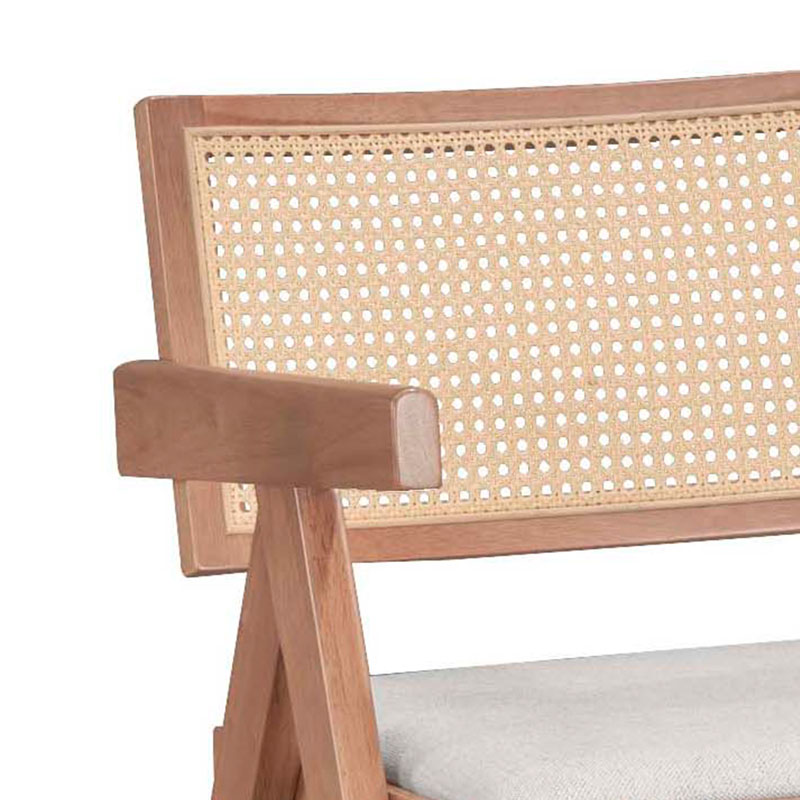 Fotel Winslow pakoworld dru rubberwood arrë e çelur-pvc rreth natyral-stof gri