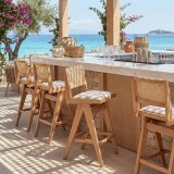 Stol bari Winslow pakoworld dru rubberwood arrë e lehtë-pvc rattan natyral-pëlhurë gri 44.5x46x98cm