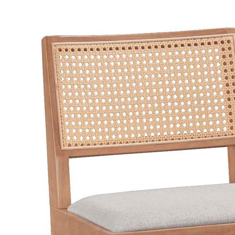 Stol bari Winslow pakoworld dru rubberwood arrë e lehtë-pvc rattan natyral-pëlhurë gri 44.5x46x98cm