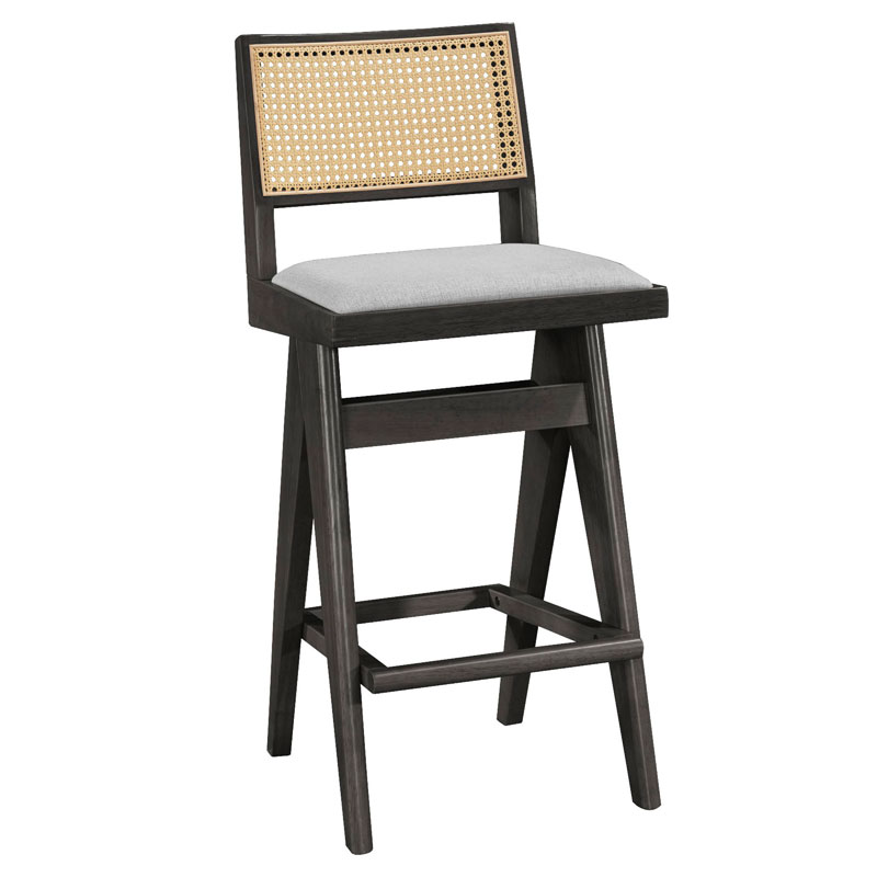 Stol bari Winslow pakoworld dru gome i zi-pvc rattan natyral-pëlhurë gri 44.5x46x98cm