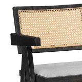 Karrige bari me krahë Winslow pakoworld dru rubberwood e zezë-rattan pvc natyral-pëlhurë gri
