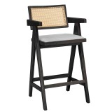 Karrige bari me krahë Winslow pakoworld dru rubberwood e zezë-rattan pvc natyral-pëlhurë gri