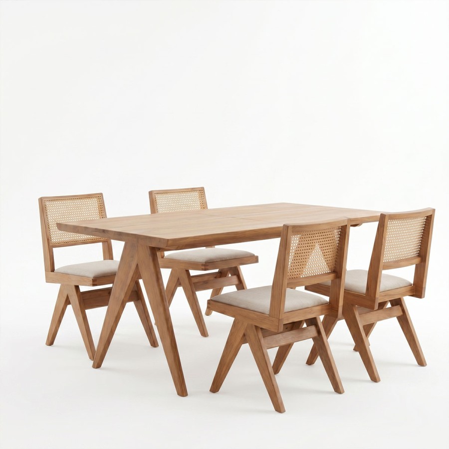 Set ngrënieje Winslow pakoworld set 5 copë dru gome arrë e lehtë 160x85x75cm