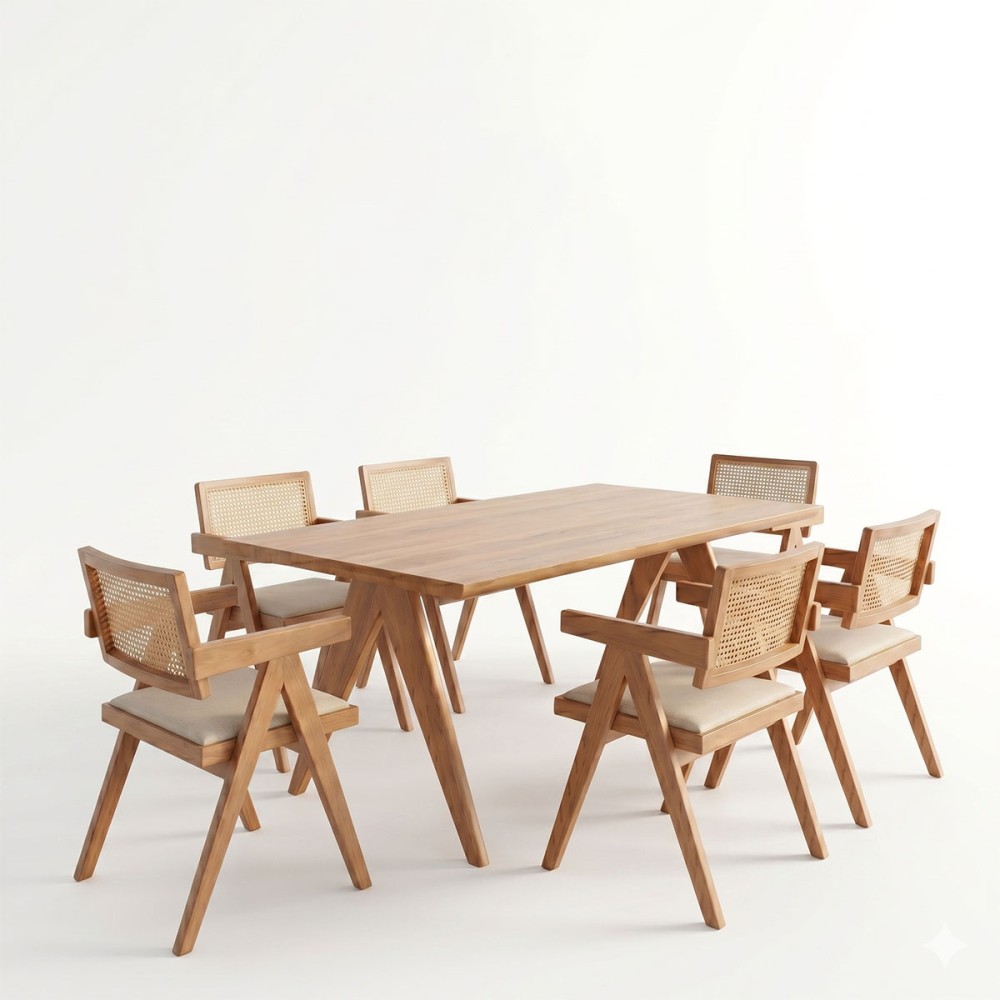 Set ngrënieje Winslow Ι pakoworld set 7 copë dru gome arrë e çelur 160x85x75cm