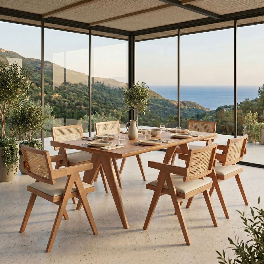 Set ngrënieje Winslow Ι pakoworld set 7 copë dru gome arrë e çelur 160x85x75cm