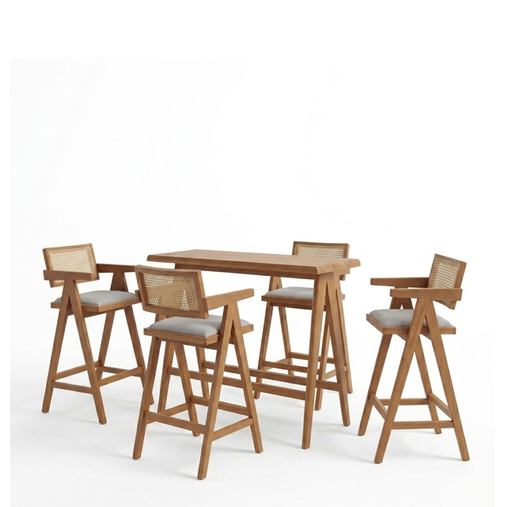 Set ngrënieje Winslow Ι pakoworld set 5 pjesë dru kauçuk arrë e çelur 120x45x100cm