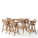 Set ngrënieje Winslow Ι pakoworld set 7 pjesë dru kauçuk arrë e çelur 120x45x100cm