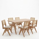 Tavolinë ngrënieje Winslow pakoworld set prej 7 dru gome në nuancë arre të lehtë 160x85x75cm