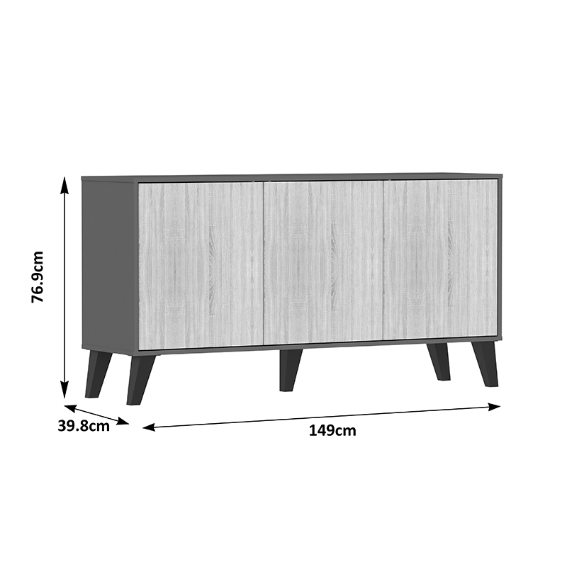 Bufe Billie pakoworld antracit-SONOMA 149x40x77cm