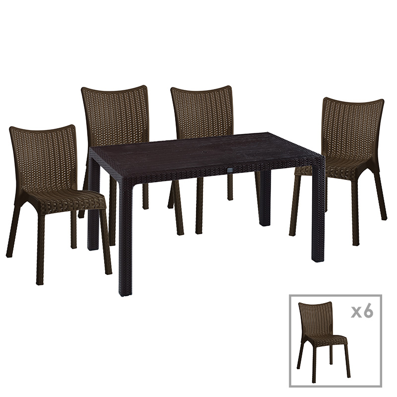 Set ngrënieje Explore-Confident pakoworld set 7 copë PP kafe 150x90x73.5cm