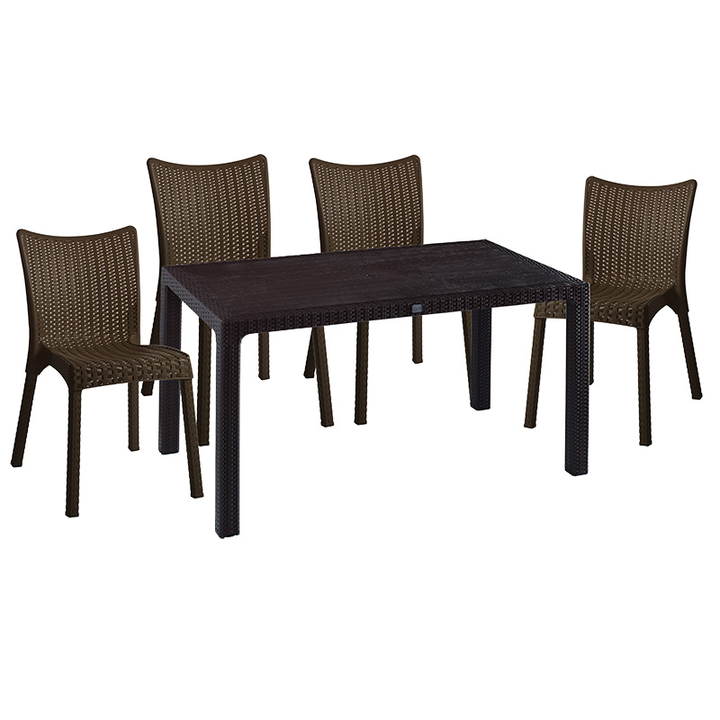 Set ngrënieje Explore-Confident pakoworld set 5 copë PP kafe 150x90x73.5cm