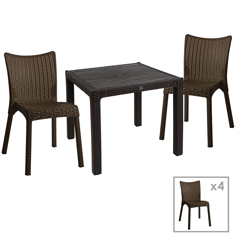 Set ngrënieje Explore-Confident pakoworld set 5 copë PP kafe 90x90x73.5cm