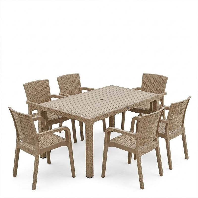 Set ngrënieje Explore-Halcyon pakoworld set 7 copë PP kapuçino 150x90x73.5cm