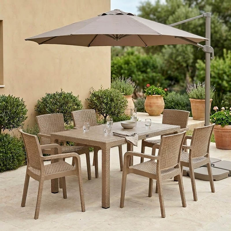 Set ngrënieje Explore-Halcyon pakoworld set 7 copë PP kapuçino 150x90x73.5cm