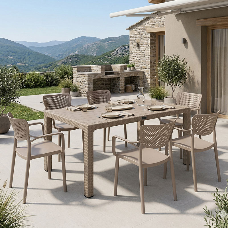 Set ngrënieje Explore-Forntline pakoworld set 7 copë PP kapuçino 150x90x73.5cm