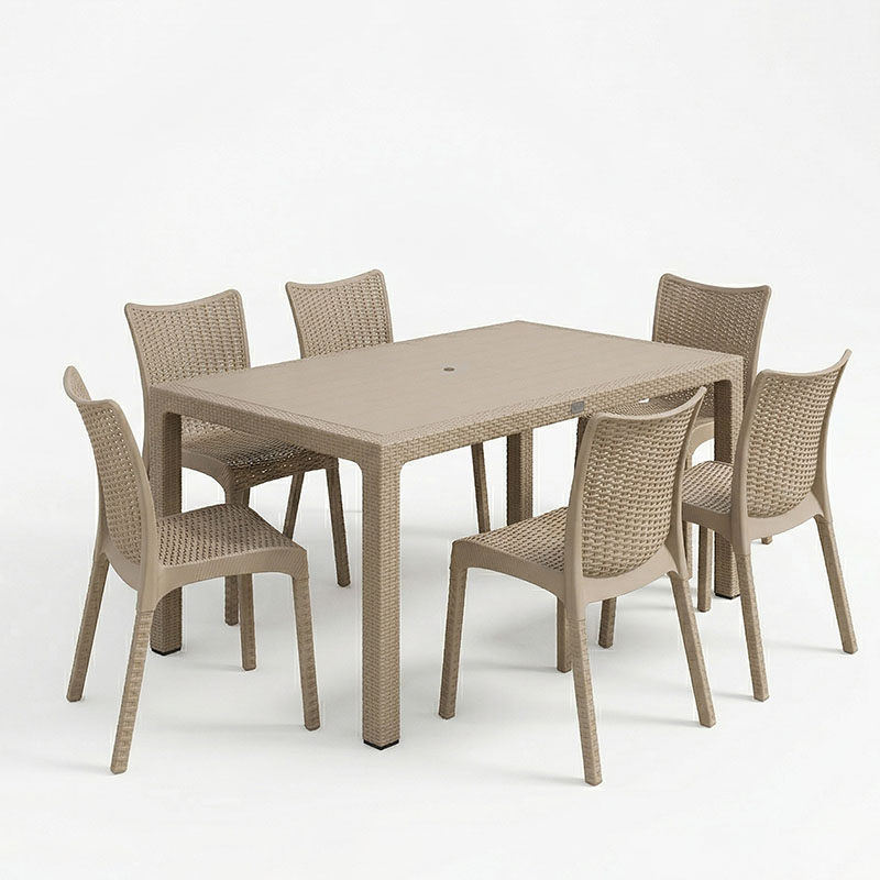 Set ngrënieje Explore-Confident pakoworld set 7 copë PP kapuçino 150x90x73.5cm