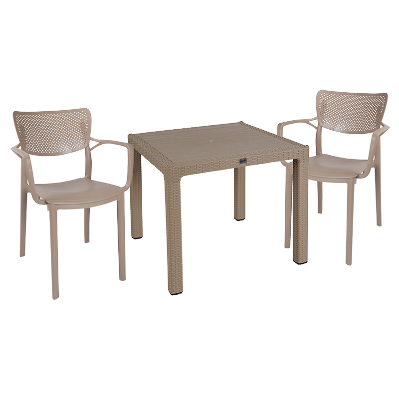 Set ngrënieje Explore-Fontline pakoworld set 3 copë PP CAPPUCCINO 90x90x73,5cm