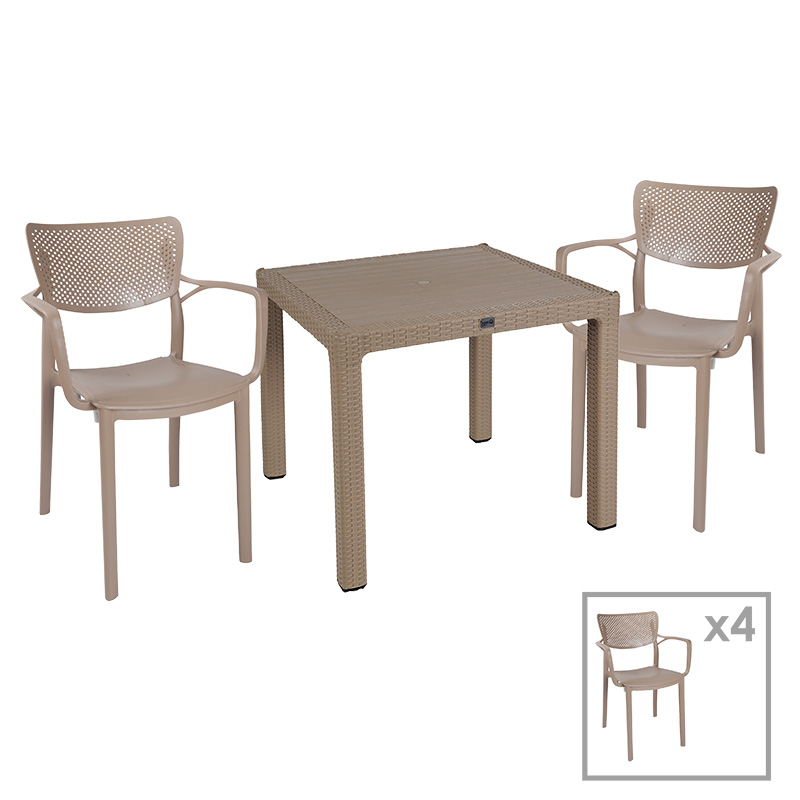 Set ngrënieje Explore-Fontline pakoworld set 5 copë PP CAPPUCCINO 90x90x73,5cm