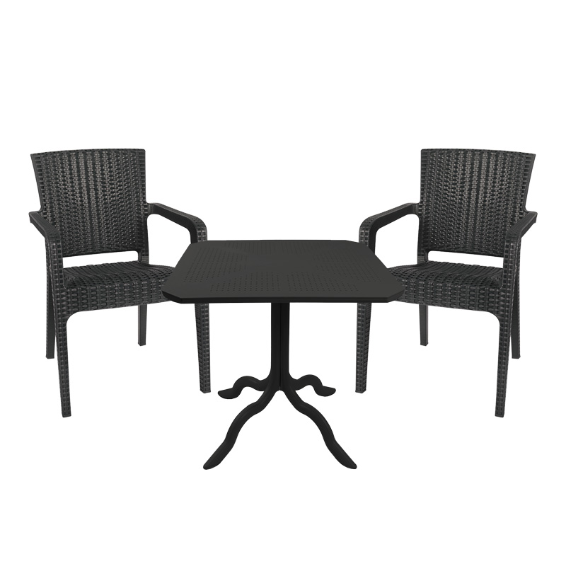 Komplet ngrënie Icon-Halcyon pakoworld set 3 copë PP gri e errët 80x80x74,5cm