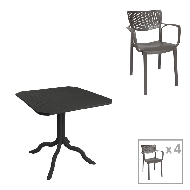 Set ngrënieje Icon-Frontline pakoworld set 5 copë PP gri e errët 80x80x74,5cm