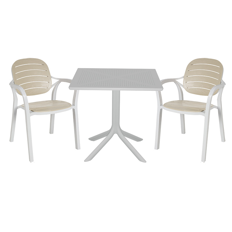 Komplet ngrënieje Groovy-Gentle pakoworld set 3 copë PP e bardhë-kapuçino 80x80x74,5cm