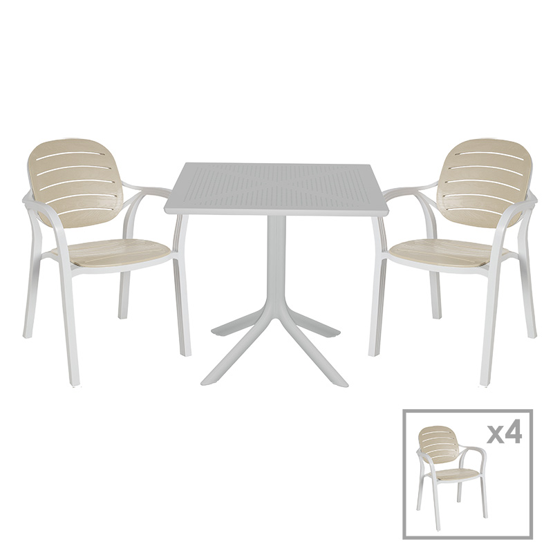Komplet ngrënieje Groovy-Gentle pakoworld set 5 copë PP e bardhë-kapuçino 80x80x74,5cm