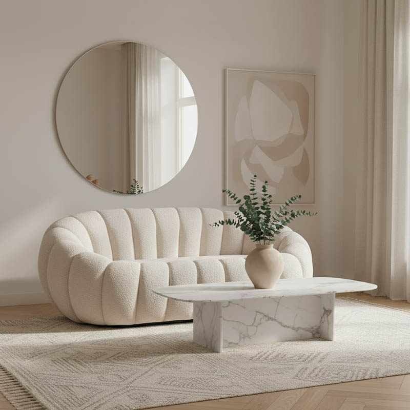 Divan 2-vendësh Yannick pakoworld pëlhurë boucle bezhë 148x92x62cm